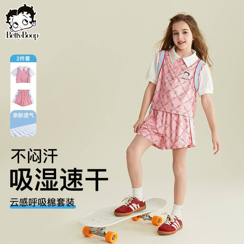 贝蒂女童速干运动T恤短袖短裤套装2026年夏季儿童中大童两件套