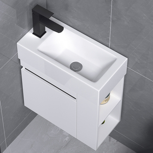 小户型挂墙式洗手盆柜卫生间阳台墙角实木吊柜一体陶瓷面盆洗漱台