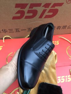 3515强人原厂正品中国红高端定制头层男士牛皮皮鞋