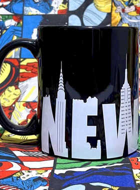 城市风景潮牌NEWYORK我爱纽约黑色陶瓷马克杯咖啡杯出口水杯子