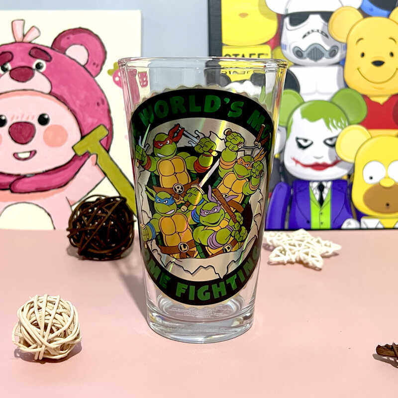 现货 忍者神龟炫彩镭射纪念款耐热钢化玻璃杯啤酒杯冷饮杯水杯