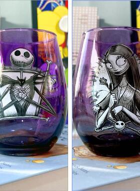 动漫圣诞夜惊魂南瓜王杰克莎莉紫色情侣大肚玻璃杯水杯威士忌酒杯