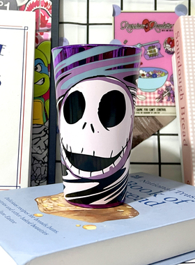 电影圣诞夜惊魂骷髅杰克头像紫色镭射玻璃杯可乐冷饮啤酒杯万圣节