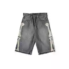 Official Website 50% off Kapital Japa Denim Gem Shorts Japanese Style Men's Bone Embroidery Distressed Loose Fit Five-Point Length