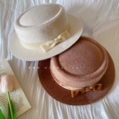 帽帽家 vivi日杂风 环保水貂毛丝绒蝴蝶结日系复古平顶帽礼帽秋冬