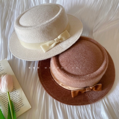 vivi日杂风环保水貂毛复古平顶帽