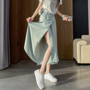 子裙裤 女宽松直筒阔腿长裤 裙侧开叉 高腰显瘦百搭休闲裤 2025年新款