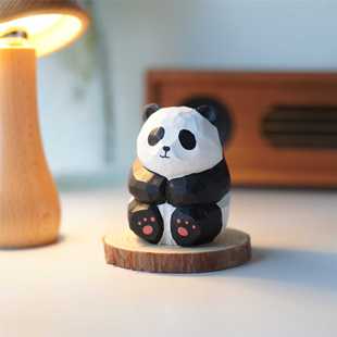 饰车载生日礼物 手工木雕熊猫摆件可爱电脑办公桌面装 Joe 小作坊