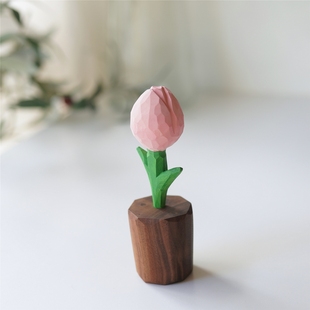 Joe 郁金香永不凋零小木雕摆件扩香木纯手工节日情侣礼物 小作坊