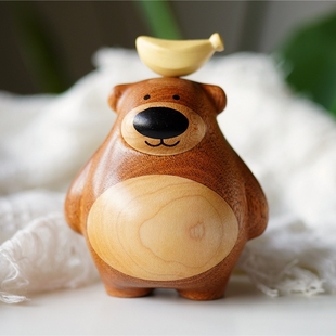 小熊摆件创意装 饰品家居客厅桌面实木木质可爱熊礼物不焦虑礼物