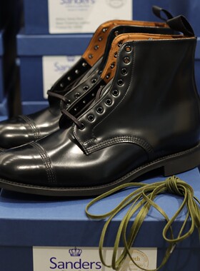 英国制造Sanders日版中帮三接头固特异德比靴150周年皮靴1595B