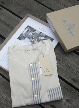 MERZ b. SCHWANEN 德国 小天鹅 亨利领 纯棉 拼布长袖 T恤 现货