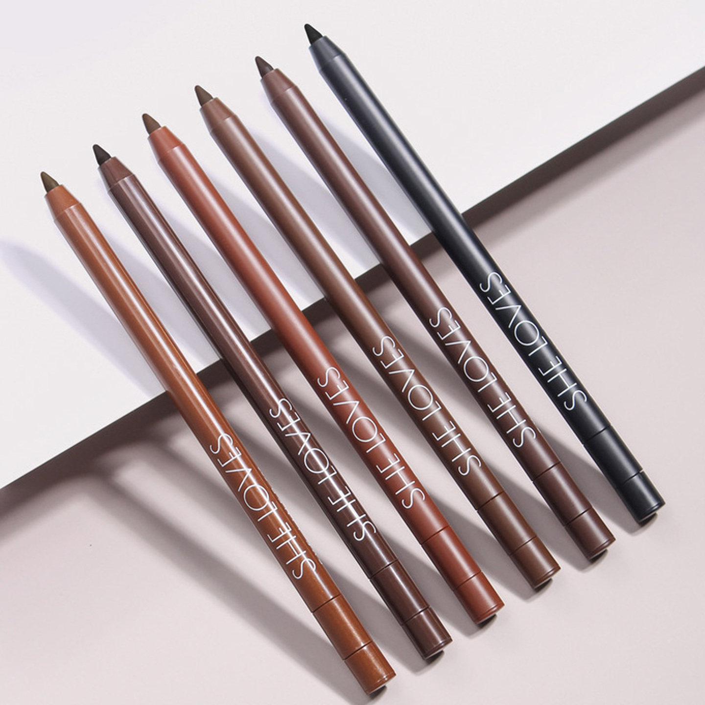 6彩色 眼线胶笔铅笔式硬头不晕染持久棕内眼线笔女极细棕色