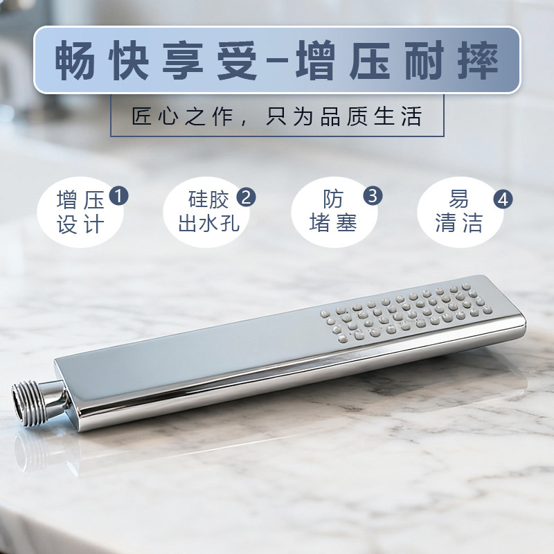 广东全铜方形手持花洒喷头加压接口淋浴金属接口增压莲蓬头淋浴头