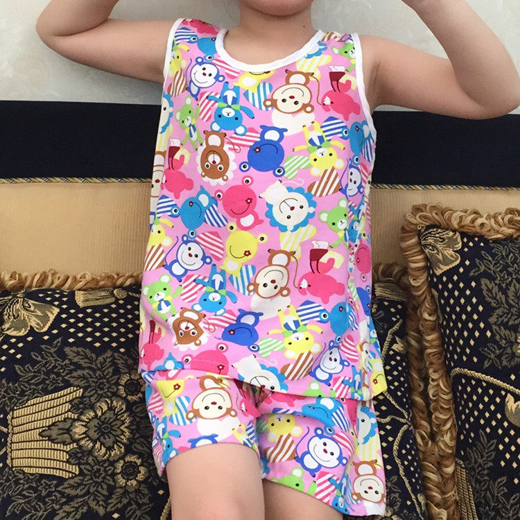 SUMMER COTTON SILK KIDS SLEEVELESS SHORTS HOME WEAR KIDS PAJAMA SET BOYS GIRLS BABY COTTON SILK 1-2 YEARS OLD