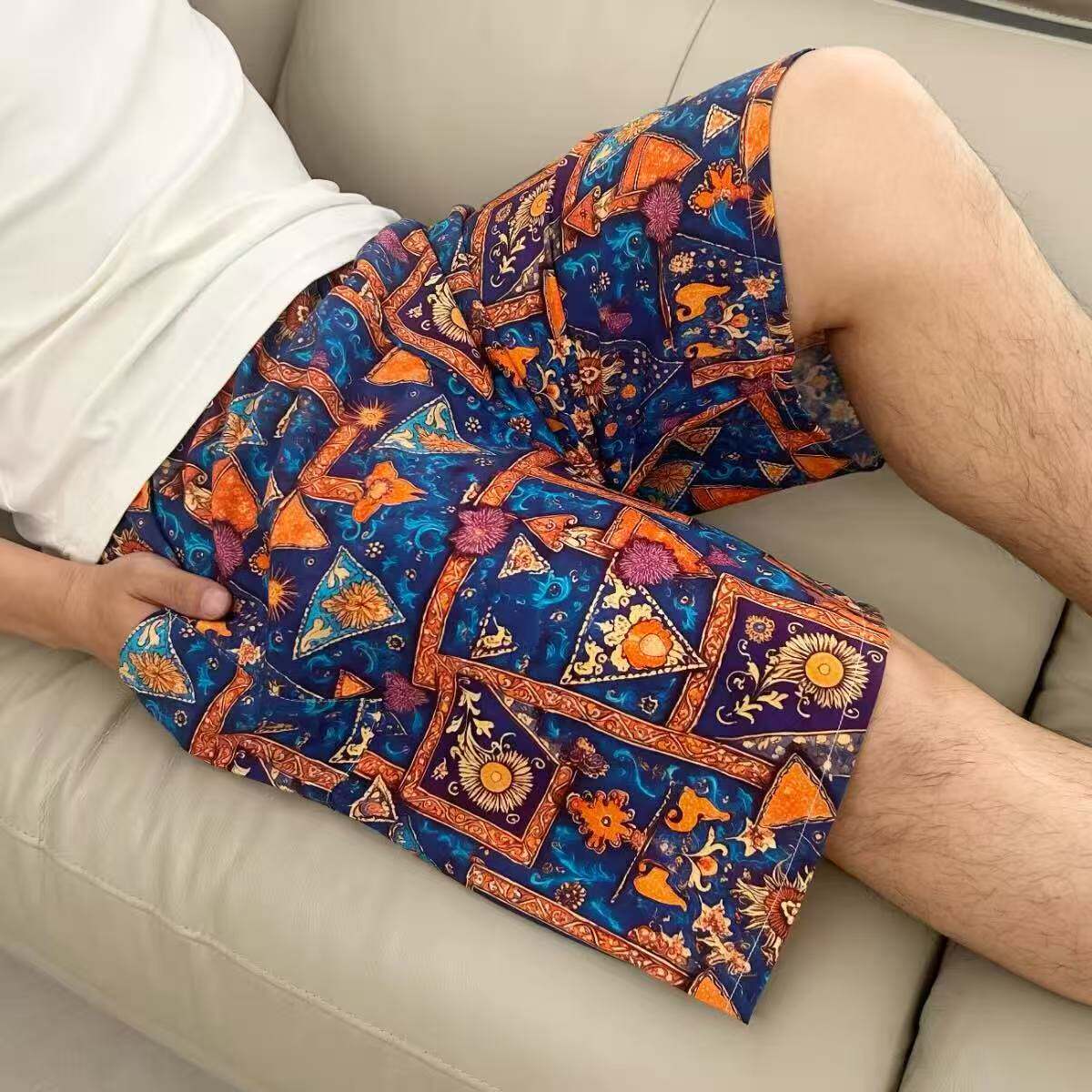 夏季中青男士人造棉短裤裤衩沙滩裤绵绸睡裤家居裤加肥加大休闲裤