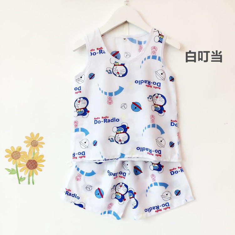 SUMMER COTTON SILK KIDS SLEEVELESS SHORTS HOME WEAR KIDS PAJAMA SET BOYS GIRLS BABY COTTON SILK 1-2 YEARS OLD