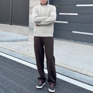 长裤 老钱风羊绒桑蚕丝混纺针织休闲裤 男款 直筒西裤 纯色松紧腰 男士