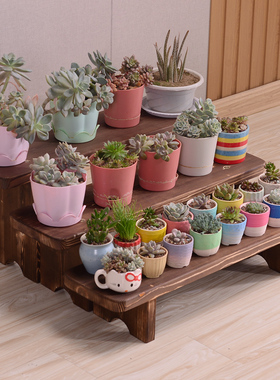 碳化实木多层阶梯花架阳台庭院木制台阶踏步凳子户外花几肉肉架子