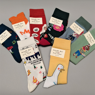韩版仲夏夜森林童话女袜卡通兔子猫咪复古棉袜AB版堆堆袜小众潮袜