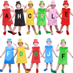 儿童英文字母拼音字母演出服装幼儿园ABCDEFGHIJ卡通课本剧表演服