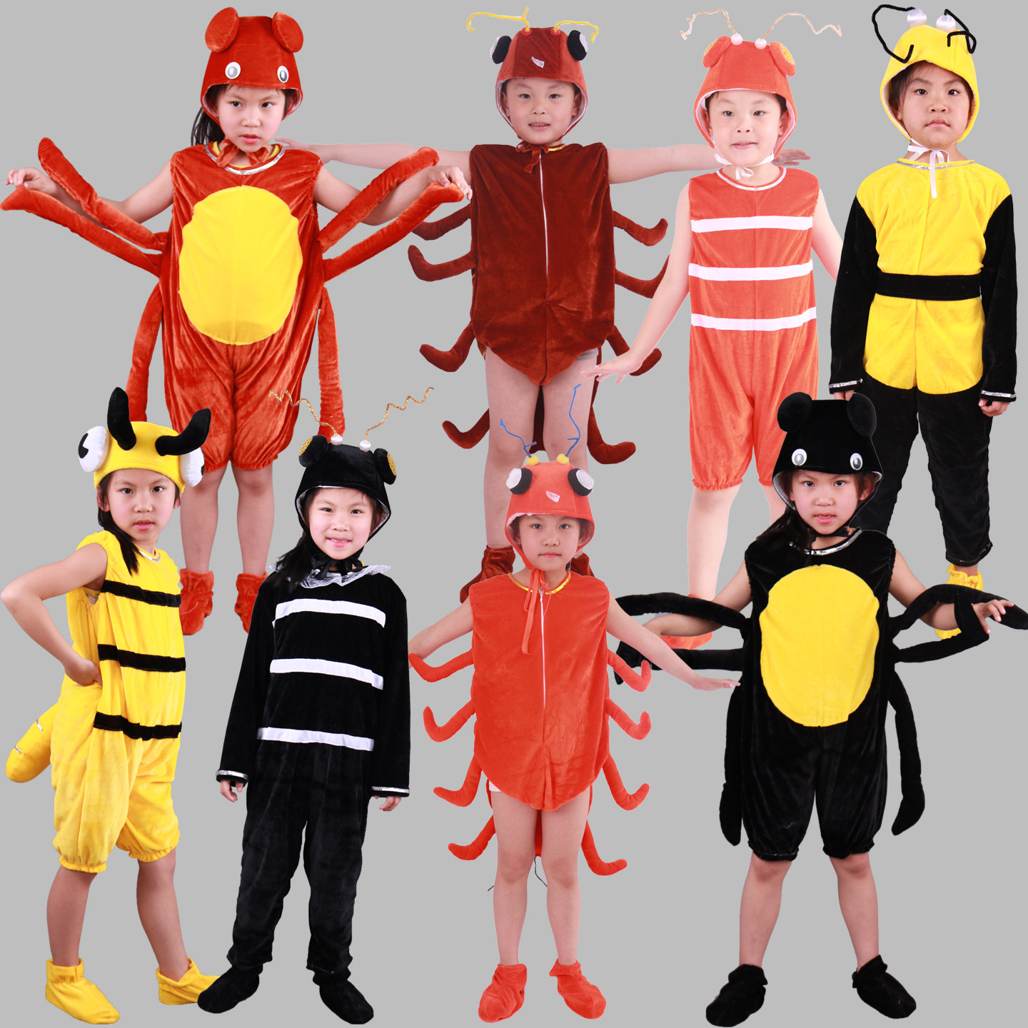 儿童昆虫害虫蜈蚣卡通动物演出服蚂蚁百脚虫幼儿蜘蛛舞台表演服装