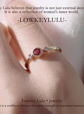 【法国进口】18K包金不褪色轻奢小众原创设计石榴红锆石戒指法式
