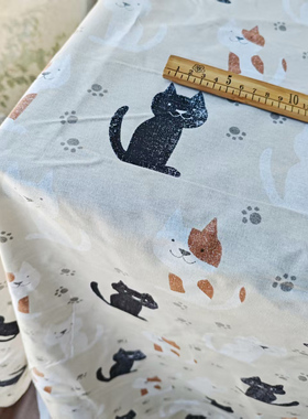 大花型宽幅微瑕猫猫布料清仓  印花草莓拼图帆船海锚布艺面料