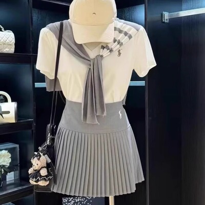 MEIZI美姿富家少女风运行休闲圆领短袖T恤A字半身短裙披肩三件套