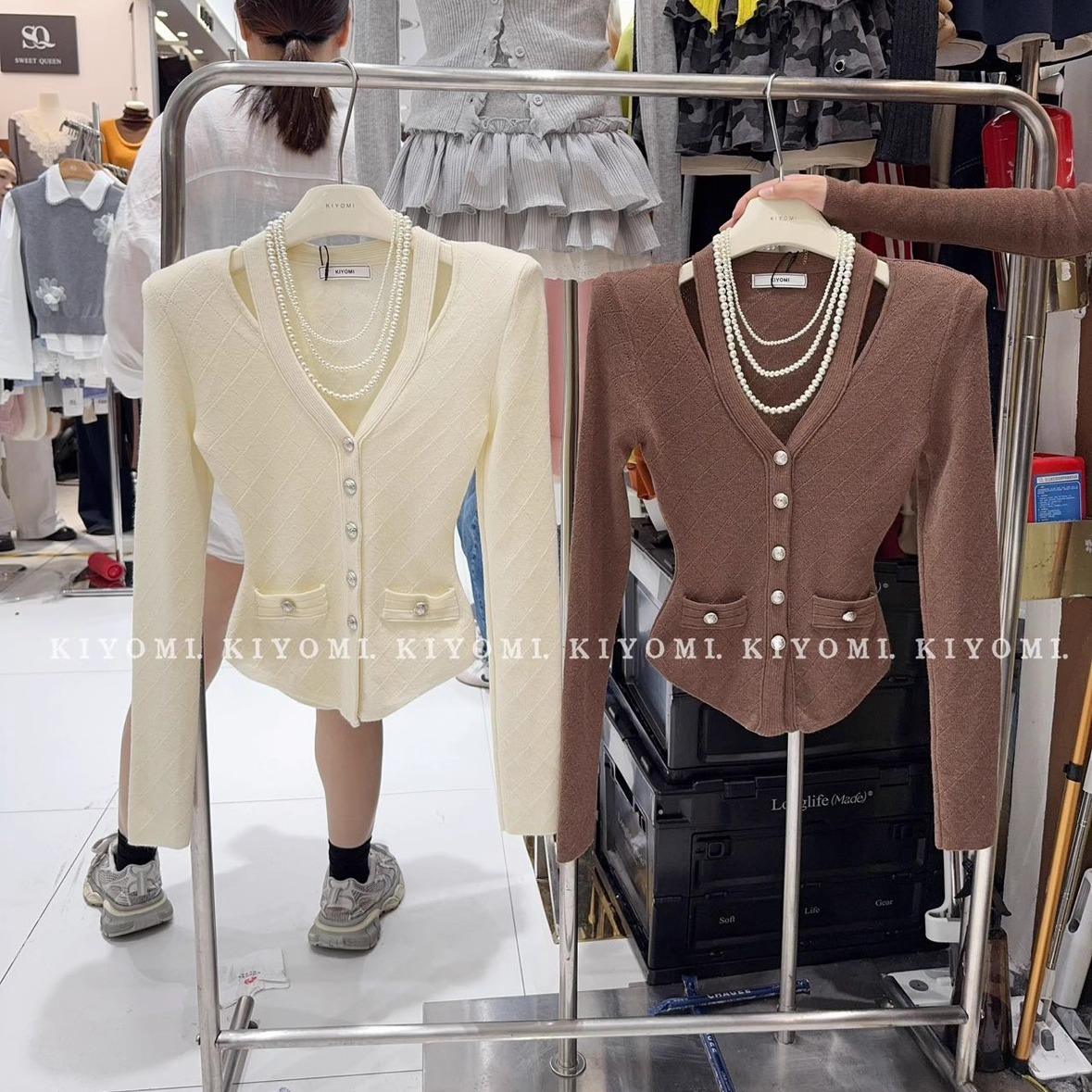 KIYOMI韩版纯欲辣妹V领针织开衫