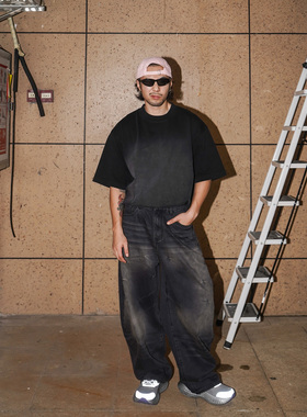 SEVENMF「时髦长裤」水洗工艺牛仔裤复古个性街头感百搭九分裤男