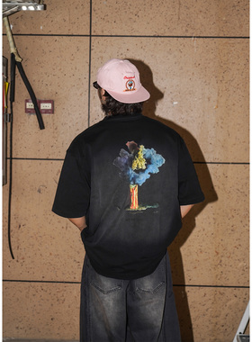 SEVENMF「重磅水洗T」个性复古印花T恤男挺括宽松百搭小领口短袖