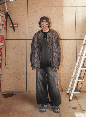 SEVENMF「时髦皮外套」复古麂皮外套街头翻领廓形休闲夹克男