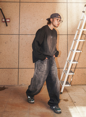 SEVENMF「重磅款」水洗渐变牛仔裤不规则个性街头感百搭九分裤男