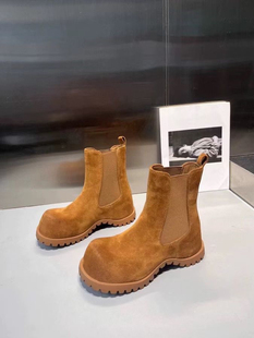 16年老店真皮女靴2024秋冬新款 圆头磨砂皮增高短靴套脚切尔西靴子