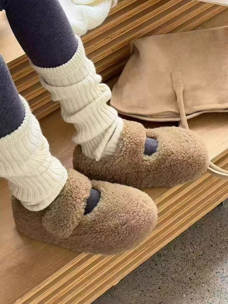 17年老店女鞋2025冬新款毛毛鞋百搭厚底增高轻便复古休闲勃肯棉鞋