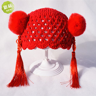 秋冬新款婴儿汉服头饰新生儿百天周岁中国风宝宝头饰网红女童帽