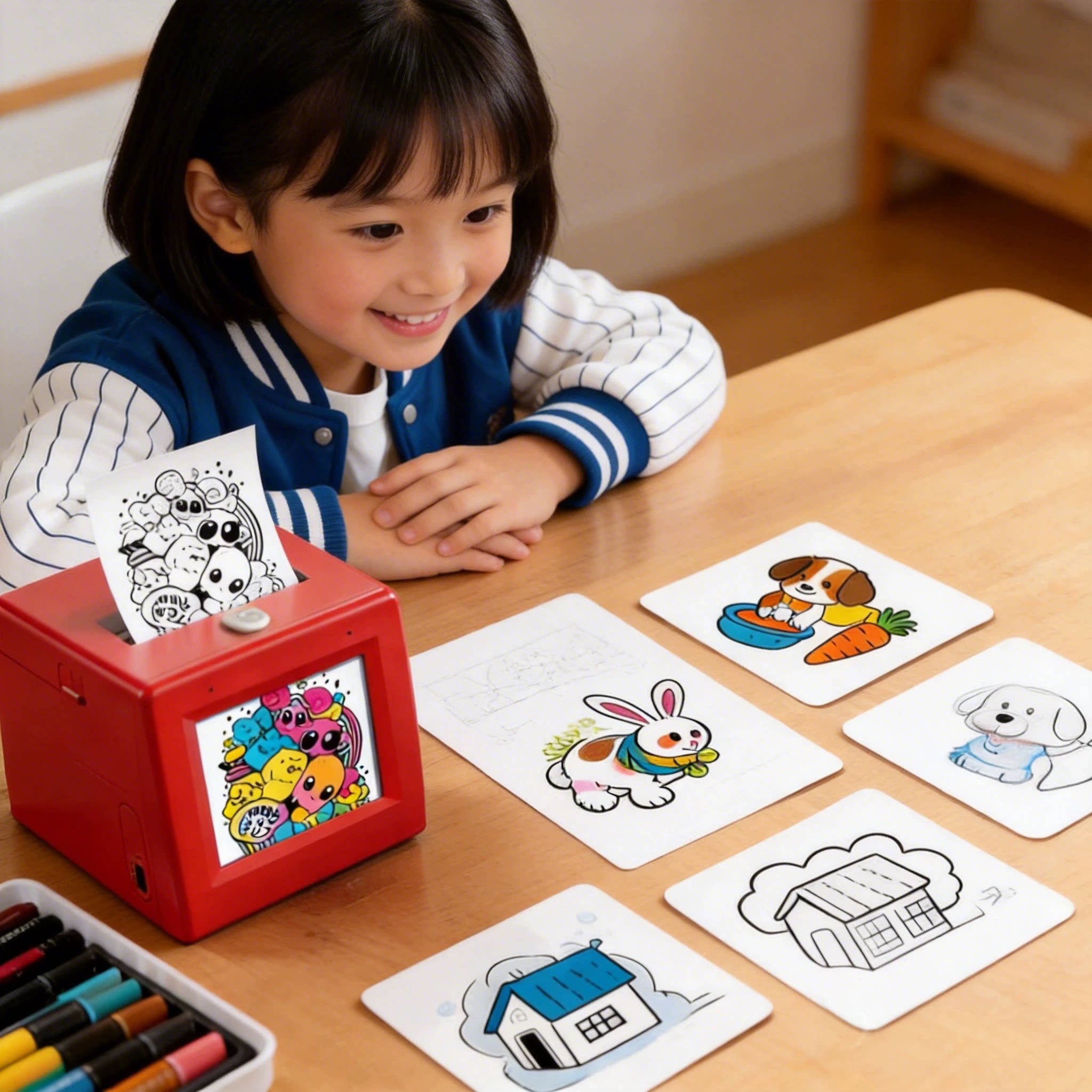 AI智能语音热敏打印机儿童涂色绘画益智互动玩具学生便携卡通打印