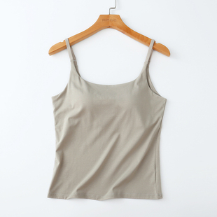 带胸垫一体免穿文胸 U型美背 肩带可调节 性感U领 双U吊带背心女