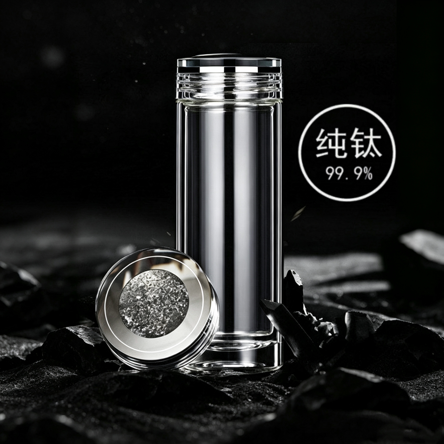 高档透明玻璃杯男士纯钛抗菌水晶茶杯保温双层隔热高端泡茶水杯