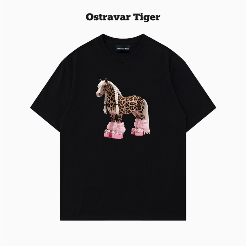 专柜2026新款Ostravar Tiger手绘宽松卡通印花男女款纯棉短袖t恤