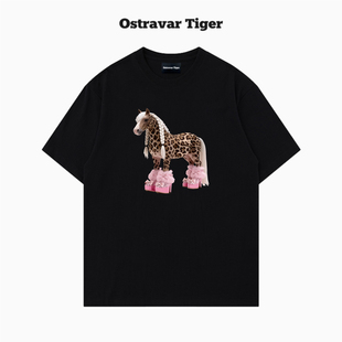 专柜2026新款Ostravar Tiger手绘宽松卡通印花男女款纯棉短袖t恤