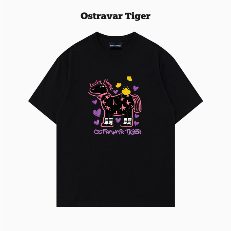 专柜2026新款Ostravar Tiger手绘宽松卡通印花男女款纯棉短袖t恤