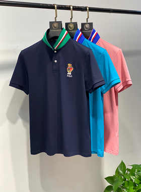 vzz小熊刺绣POLO衫男夏装短袖体恤男士纯棉高档运动休闲翻领T恤男