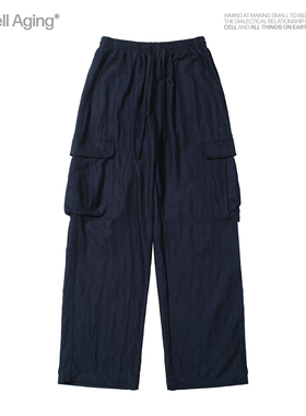 CELL AGING 松弛感亚麻凉感口袋宽松休闲长裤工装裤