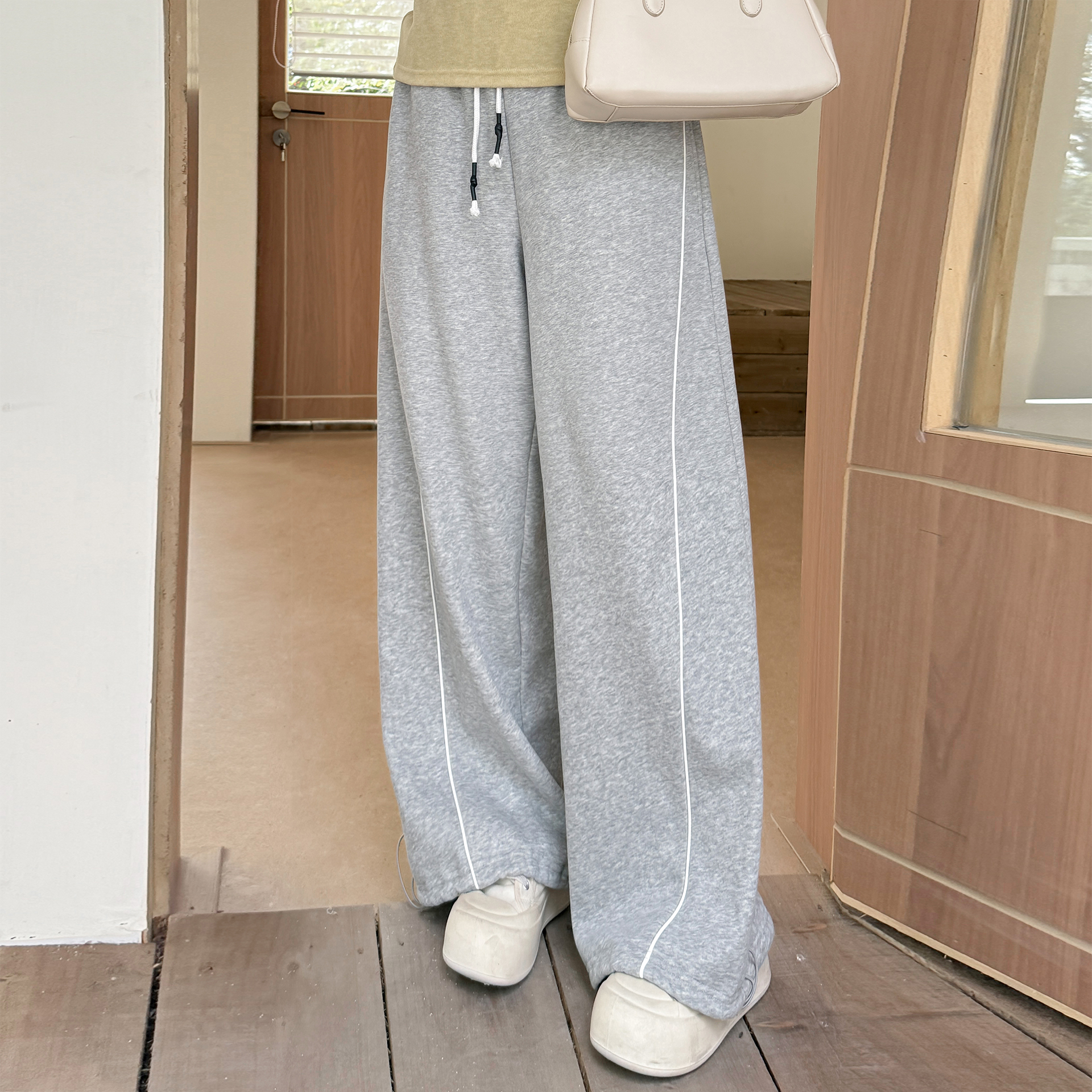 胖mm大码高腰抽绳显瘦阔腿裤