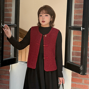 高级感叠百搭无袖 胖mm大码 色盘扣马甲2025秋冬新品 新中式 上衣 女装