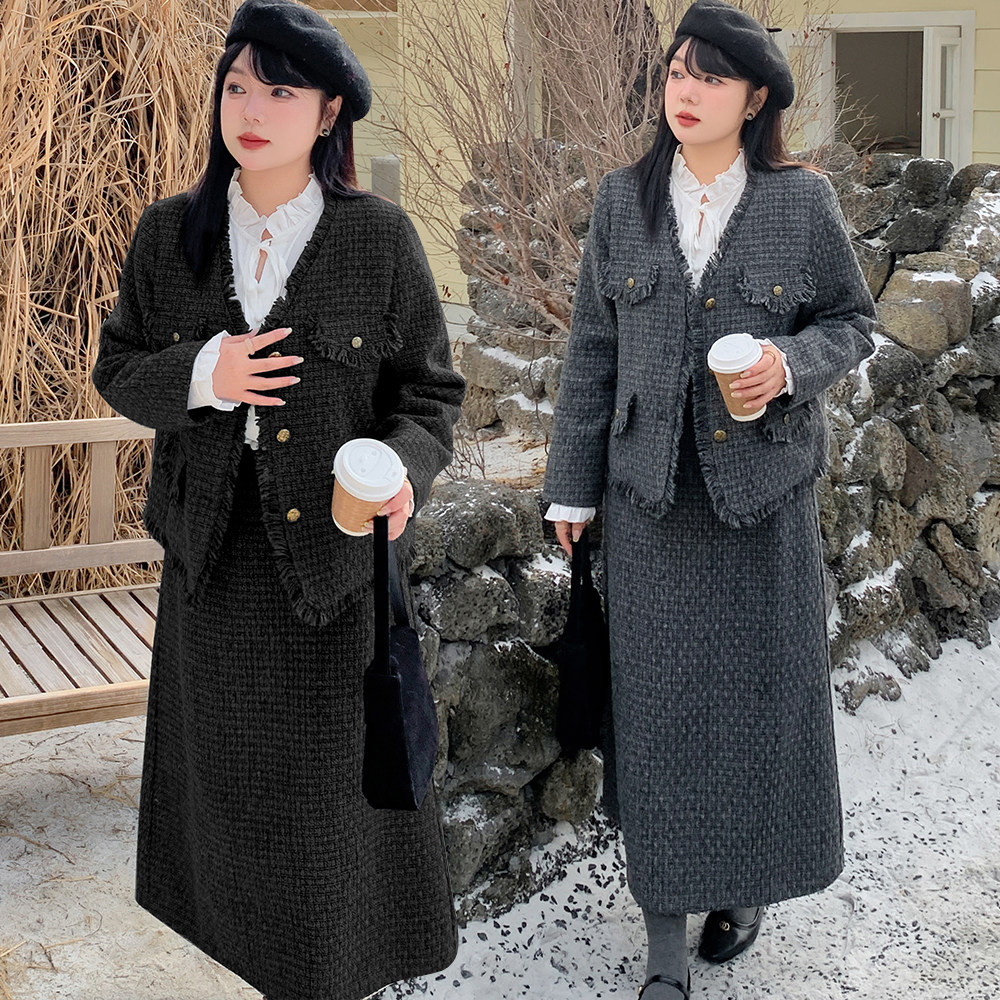 大码女装小香风加厚套装2025春季新品胖MM流苏上衣半身裙两件套,女装/女士精品,大码套装,淘宝优惠券,粉丝福利购,淘宝优惠卷