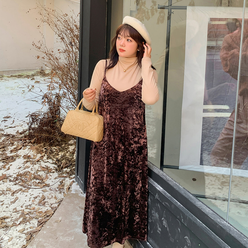 胖mm大码女装复古高领上衣2025新款200斤丝绒吊带裙打底衫两件套,女装/女士精品,大码套装,淘宝优惠券,粉丝福利购,淘宝优惠卷