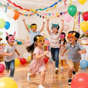 面具儿童卡通动物老虎立体半脸全脸纸模手工DIY女孩公主化妆舞会